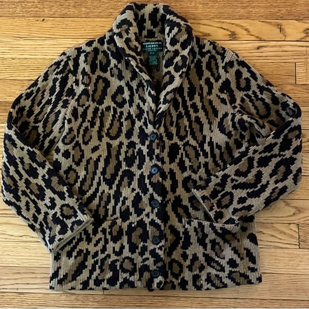 Ralph Lauren Hand Knit Leopard Print Cardigan Sz Petite/Small